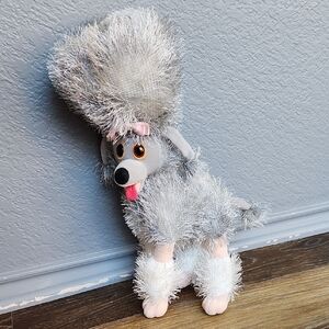 Twisted Whiskers Poodle Dog Gray White Pink Bow